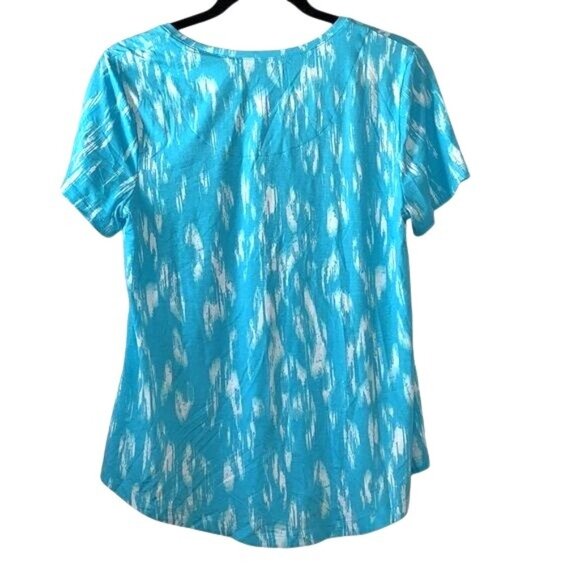 JM Collection Petites Medium Seaf Blue Combo Abstract Print Rayon Blend Short Sl - Picture 7 of 8